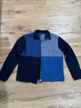Karen Scott 100% Wool Colorblock Button-Front Cardigan
